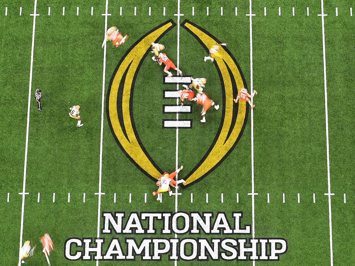 National championship logo on the field